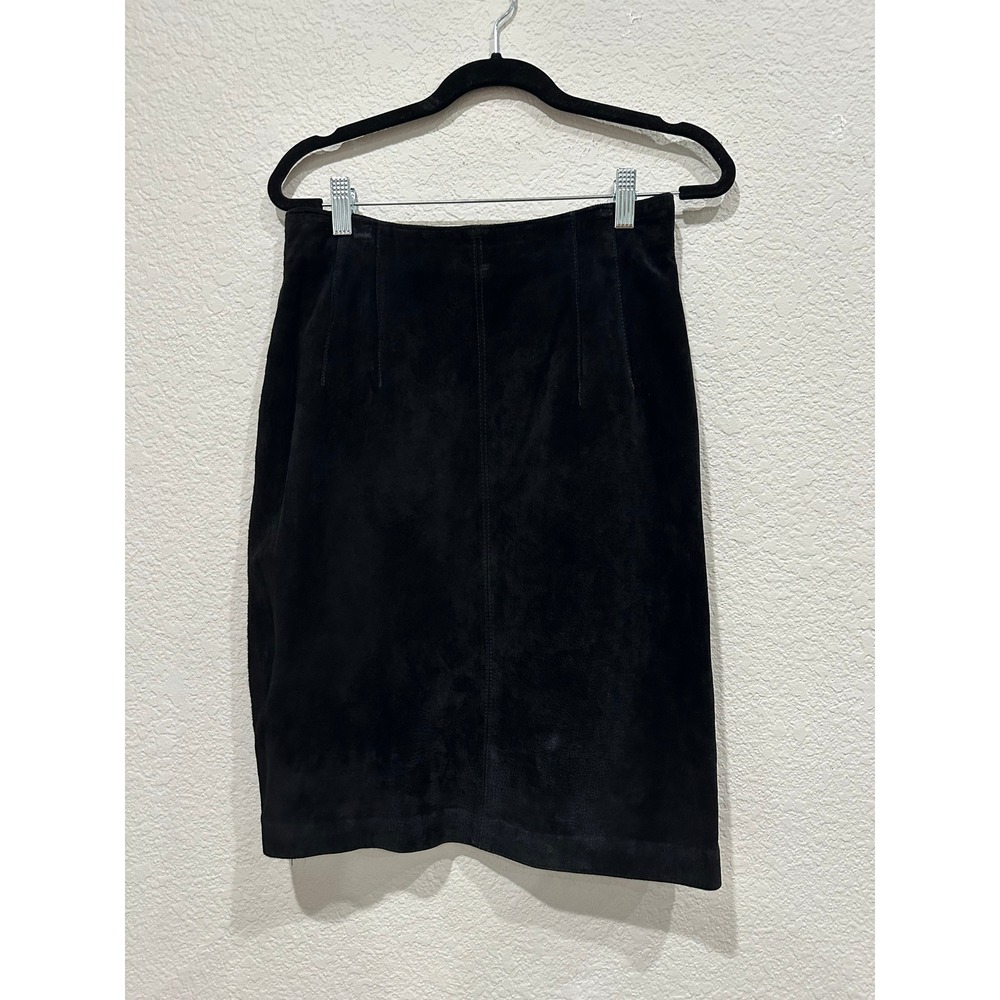 Dana Brooke Vintage Black Suede Leather Pencil Skirt High Waist Zip Back Size 10